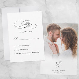 Elegant Photo Bröllop minimal Monogram Logotyp Bla OSA Kort