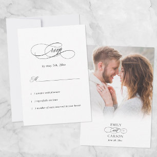 Elegant Photo Bröllop Modern Namn & Date Black OSA Kort