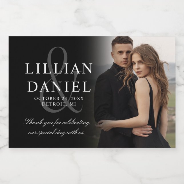 Elegant Photo Bröllop mousserande Vin-etikett (Enkel etikett)