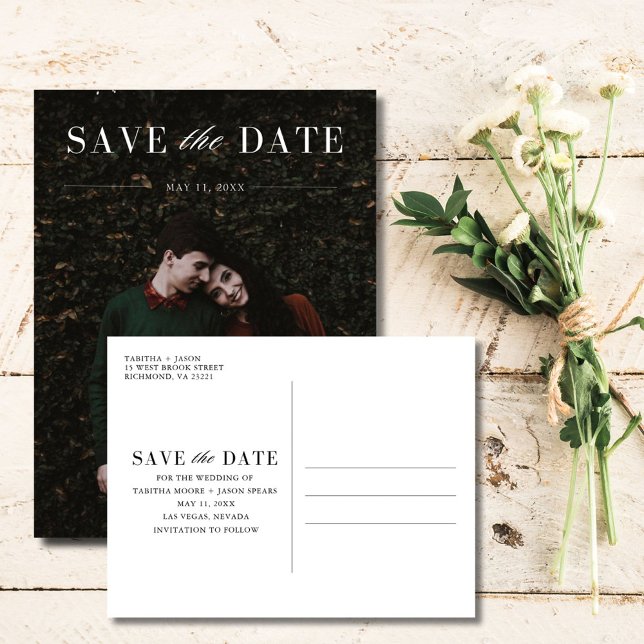Elegant Photo Bröllop spara datum Meddelande Vykort (Elegant Photo Wedding Save the Date Announcement Postcard)