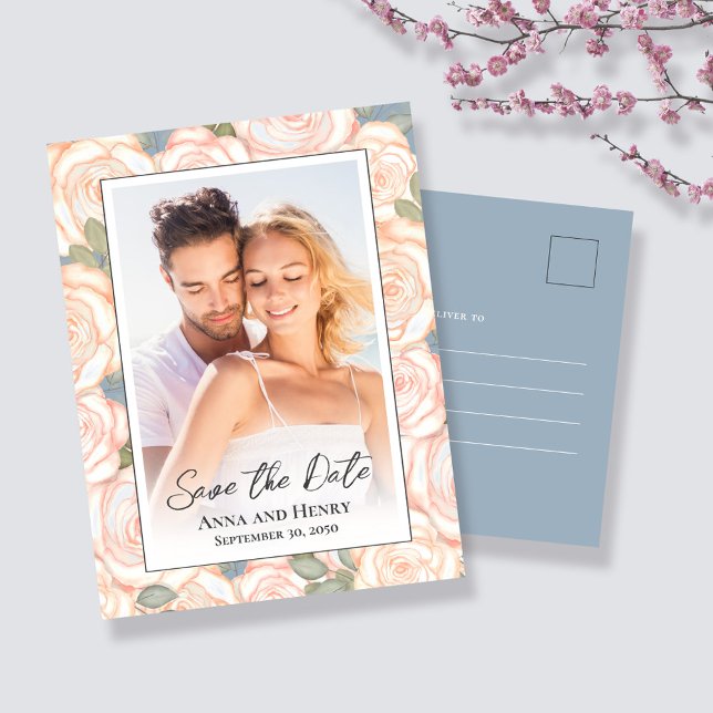 Elegant Photo Bröllop spara datum Vykort (Wedding Save the date photo postcard template. )