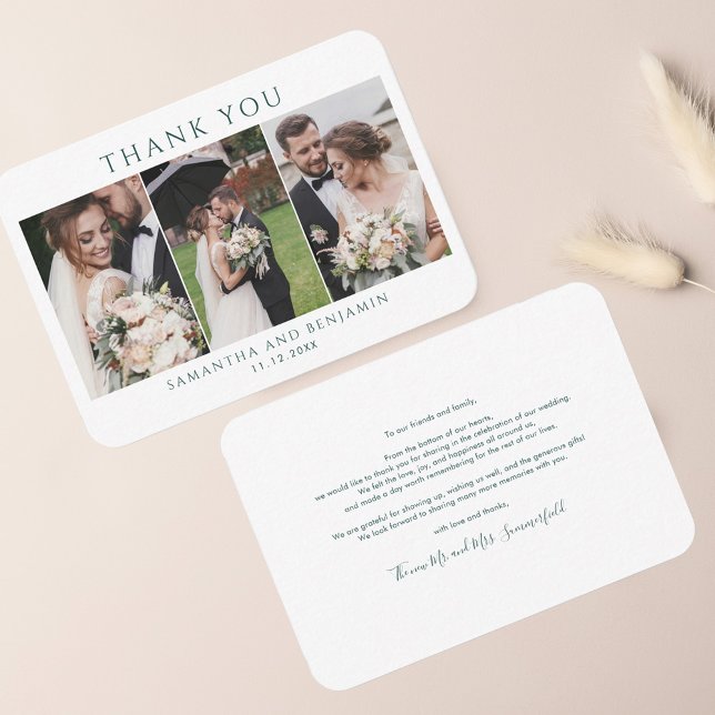 Elegant Photo Bröllop Tack Anteckningskort (Wedding Couple Photo Collage Thank You Notecard)