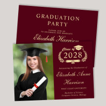 Elegant Photo Burgundy College Graduation Party