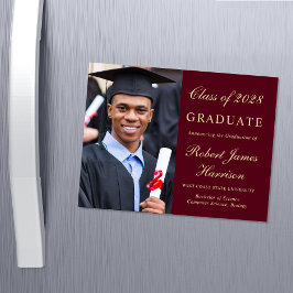 Elegant Photo Burgundy Guld College Graduation Magnetisk Inbjudningskort