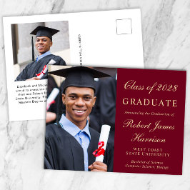 Elegant Photo Burgundy Guld College Graduation Meddelande Vykort