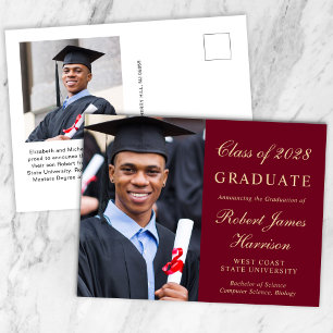 Elegant Photo Burgundy Guld College Graduation Meddelande Vykort
