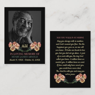 Elegant Photo, Carnation Flowers, Prayer Card Visitkort