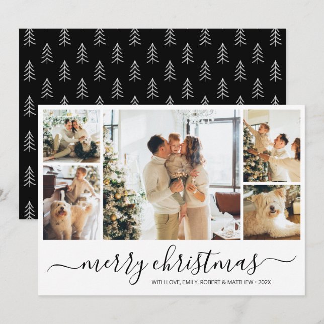 Elegant Photo Collage Black jul-Helgdag Card Inbjudningar (Fram/baksida)
