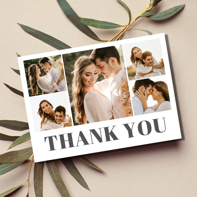 Elegant Photo Collage Bröllop Tack (Elegant Photo Collage Wedding Thank You Card)