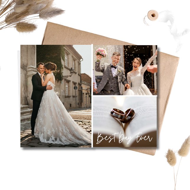 Elegant Photo Collage Bröllop Tack Vykort (Elegant Photo Collage Wedding Thank You Postcard)