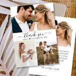 Elegant Photo Collage Bröllop - tackkort Tack Kort<br><div class="desc">Elegant, Modern Bröllop "Tack"-kalligrafi 3 fotosamlingskort. Snyggt bröllop tackar dig för att du har en kortmall med tre (3) foto på framsidan och ett (1) foto på baksidan. Med en "Tack"-text i ett snabbt tecken som skriver typografiskt skript byts svan-teckensnitt i svart mot vit bakgrund. Anpassa namn och tack för...</div>