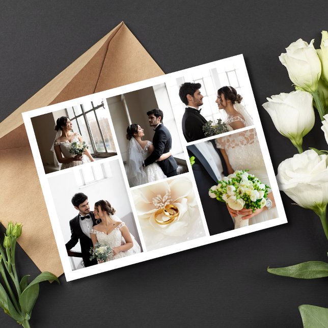 Elegant Photo Collage Bröllop - tackkort Tack Kort (Elegant Photo Collage Wedding Thank You Card)