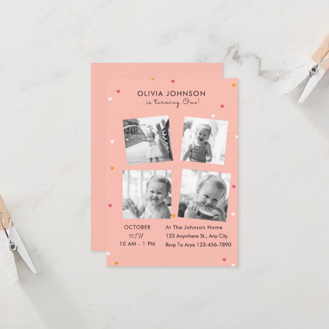 Elegant Photo Collage Födelsedagsfest Inbjudningar (Fram/Back In Situ)
