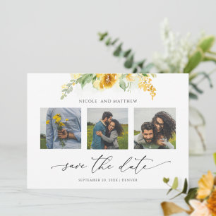 Elegant Photo Collage Gult Blommigt Bröllop Spara Datumet