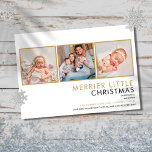 Elegant Photo Collage jul Birth Notice Julkort<br><div class="desc">Sprid glädjen över en julfödelse med det här eleganten moderna födelseannonskortet för helgdag. Anpassa fronten med dina speciella 3 foton,  baby namn och födelsestatus,  och helgdag. Den omvända funktionen har söt som faller i snöflingor frost bakgrund. Designad av Thisisnotme©</div>