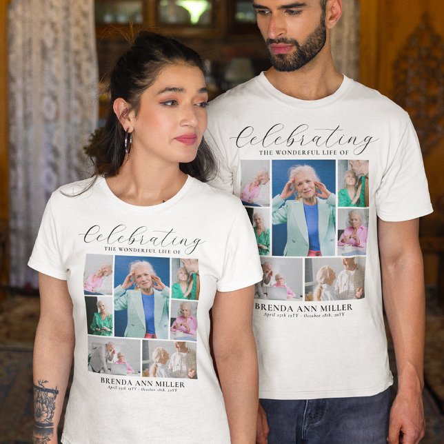 Elegant Photo Collage Memorial Funeral Tribute T Shirt (Skapare uppladdad)