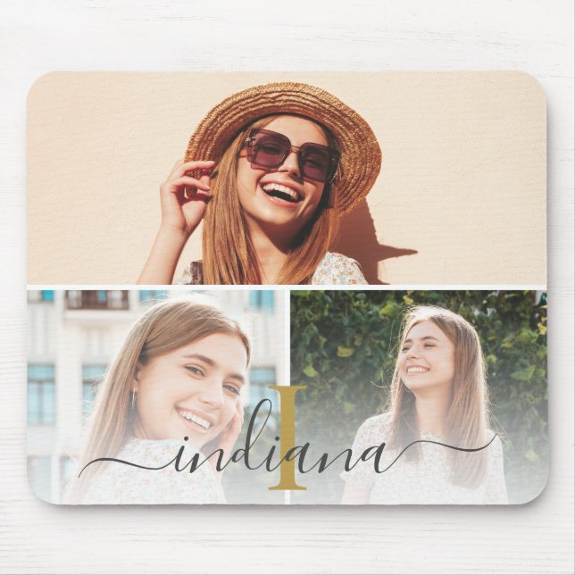 Elegant Photo Collage Monogram-Anpassningsbar Musmatta (Framsidan)