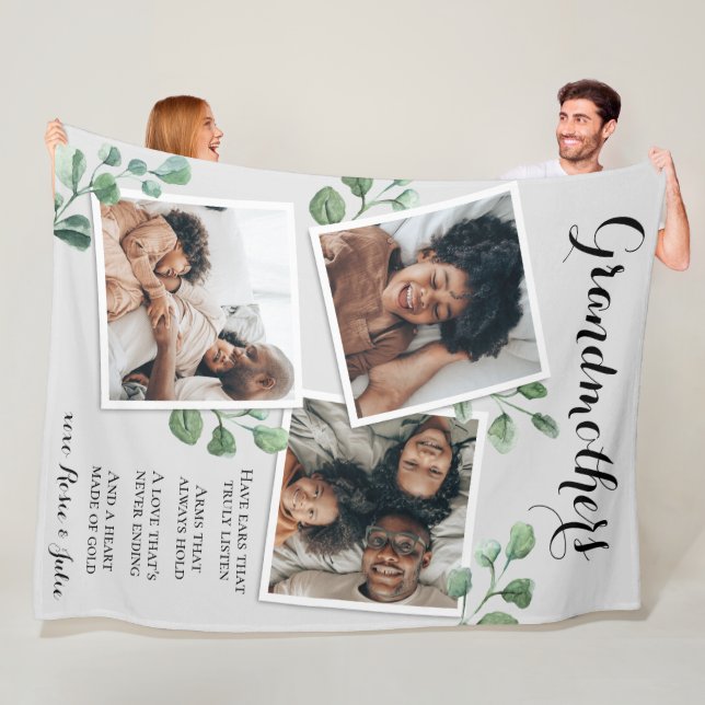 Elegant Photo Collage Quote Grandma Children Fleecefilt (På plats)