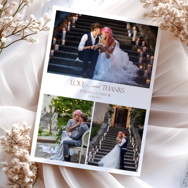 Elegant Photo Collage Typography-meddelande Bröllo Tack Kort (Skapare uppladdad)