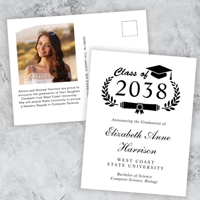 Elegant Photo College Graduation Notice Vykort (An elegant college graduation announcement to celebrate the graduate's achievements)