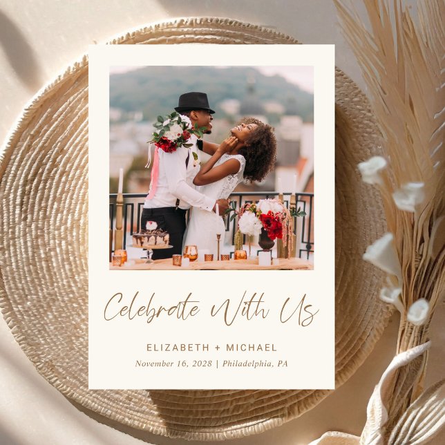 Elegant Photo Cream Guld bröllopsmottagning Inbjudningar (A chic wedding reception invitation to set the tone for an unforgettable event)