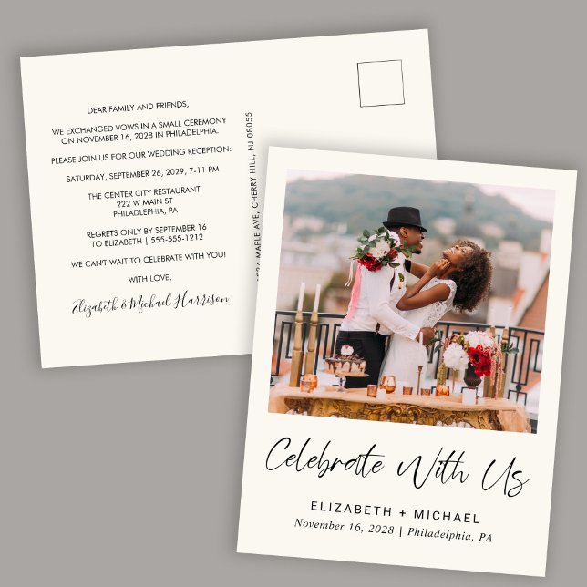 Elegant Photo Cream Wedding Reception Meddelande Vykort (Skapare uppladdad)