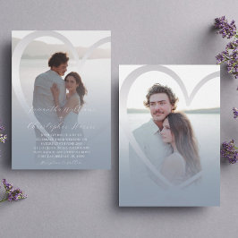 Elegant Photo Dusty Blue & Silver Heart Bröllop Inbjudningar