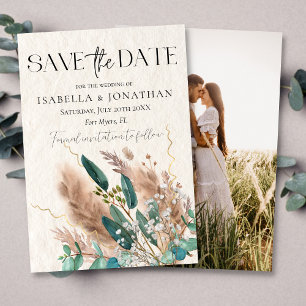 Elegant Photo Eucalyptus & Pampas Grass Bröllop Spara Datumet