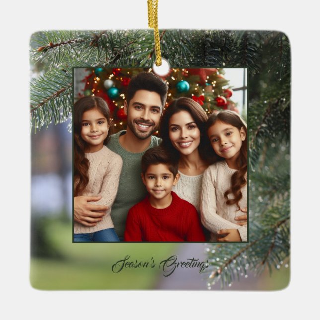 Elegant Photo Evergreen Träd Grenar Mörk grönt Julgransprydnad Keramik (Framsida)