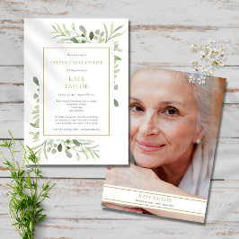 Elegant Photo Funeral Firande of Life Inbjudningar