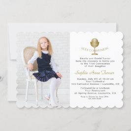Elegant Photo Girl Guld Chalice Heliga Communion Inbjudningar