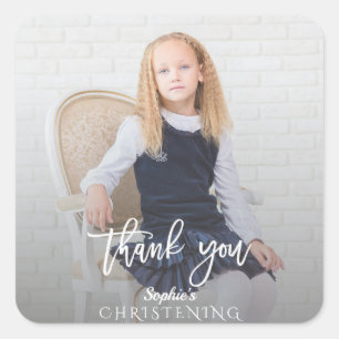 Elegant Photo Girl Guld Kor Christening Fyrkantigt Klistermärke