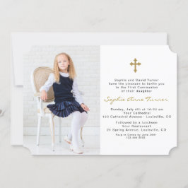 Elegant Photo Girl Guld Kor First Heliga Communion Inbjudningar