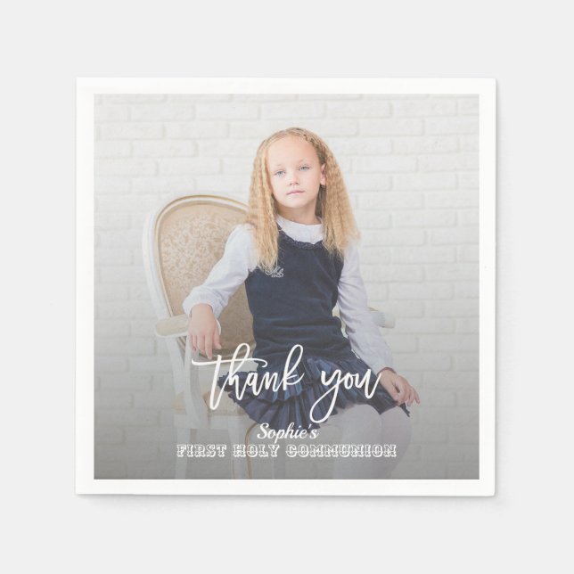Elegant Photo Girl Guld Kor First Heliga Communion Pappersservett (Framsidan)
