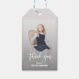 Elegant Photo Girl Guld Kor First Heliga Communion Presentetikett