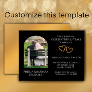 Elegant Photo Golden 50:e Bröllop-årsdagen Inbjudan Vykort