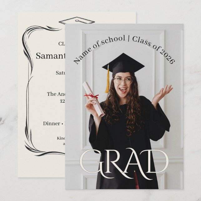 Elegant Photo Grad Party | Modern Minimalist Grad  Inbjudningar (Fram/baksida)