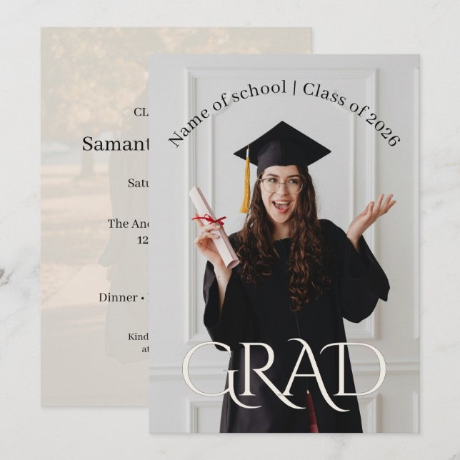 Elegant Photo Grad Party | Modern Minimalist Grad  Inbjudningar (Fram/baksida)