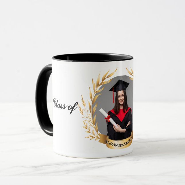 Elegant Photo Graduation Party Gold Laurels Mugg (Framsida vänster)