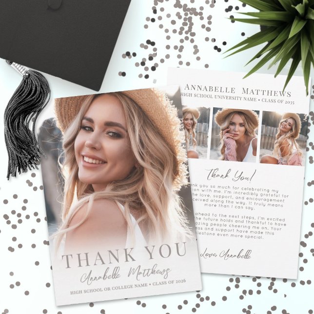 Elegant Photo Graduation Tack Kort (Elegant Photo Graduation Thank You Card )