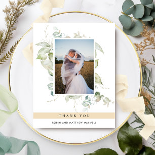 Elegant Photo Greenery Bröllop Beige Tan Tack Kort