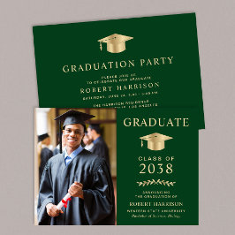 Elegant Photo Grönt Guld College Graduation Party Inbjudningar