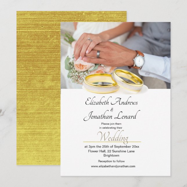Elegant Photo Guld Färgad Simple Wedding Investiga Inbjudningar (Fram/baksida)