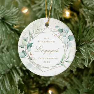 Elegant Photo Guld Geometric Eucalyptus Engaged Julgransprydnad Keramik
