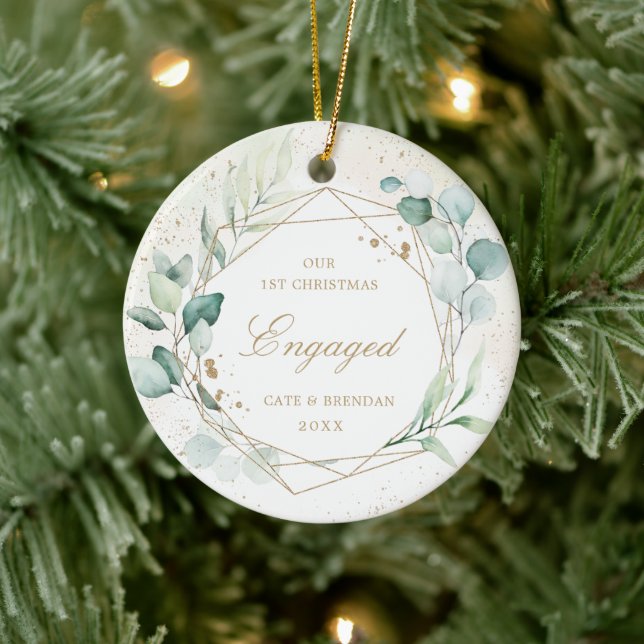 Elegant Photo Guld Geometric Eucalyptus Engaged Julgransprydnad Keramik (Träd)