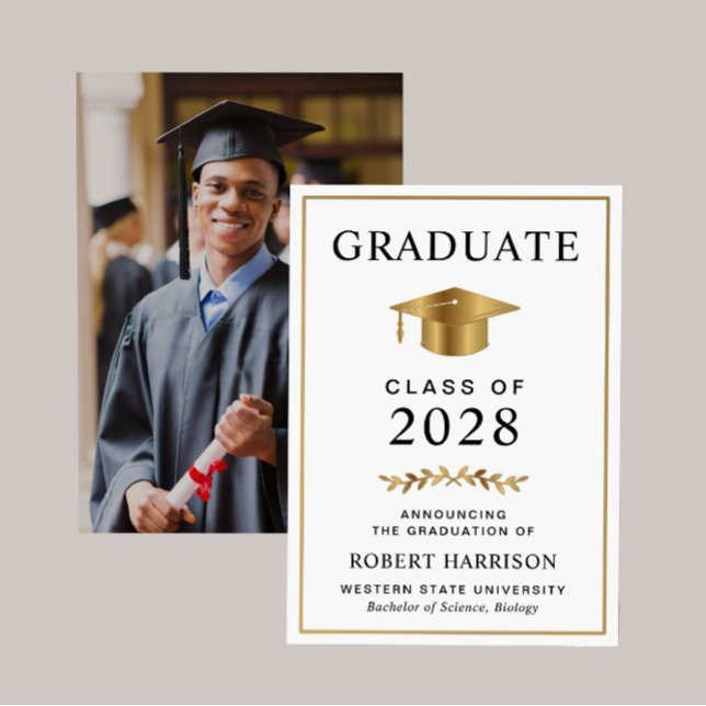 Elegant Photo Guld Grad Cap College Graduation Meddelande (Cherish the milestone: share your graduate's achievement with a custom photo graduation announcement)