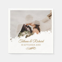 Elegant Photo Guld Script Bröllop Napkins Pappersservett