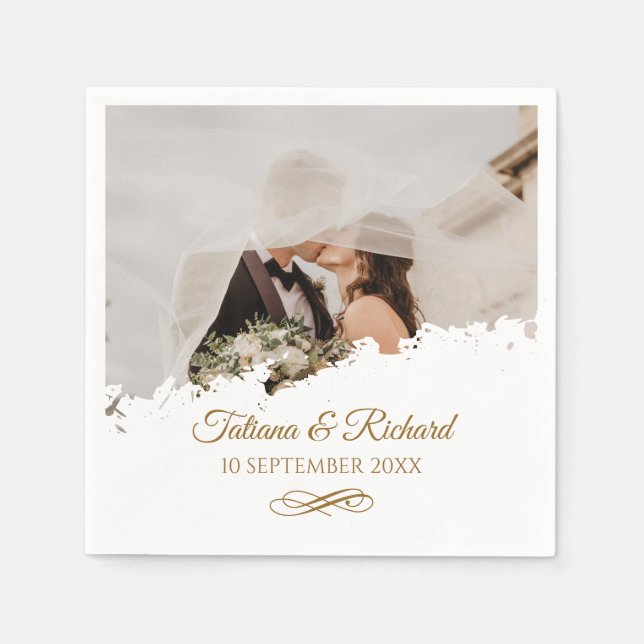 Elegant Photo Guld Script Bröllop Napkins Pappersservett (Framsidan)