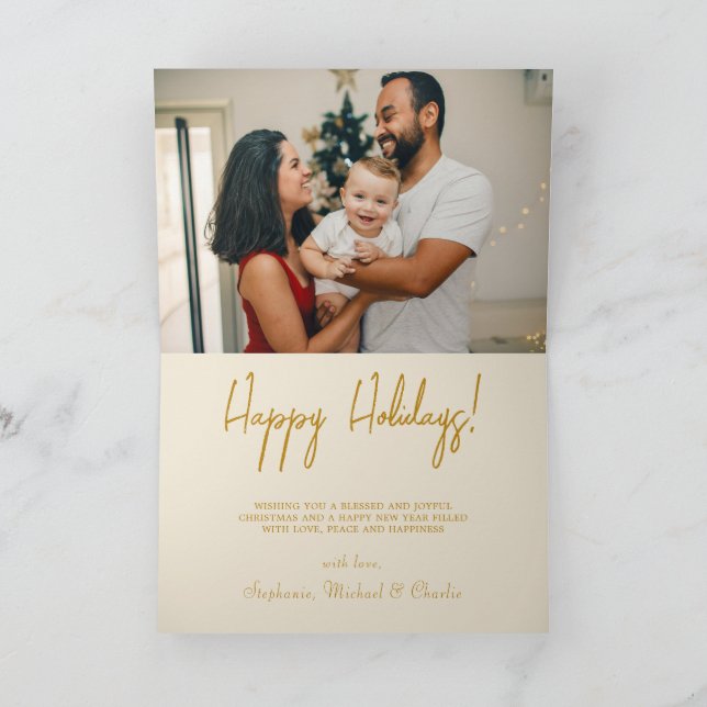 Elegant Photo Guld Script God jul Helgkort (Inuti)