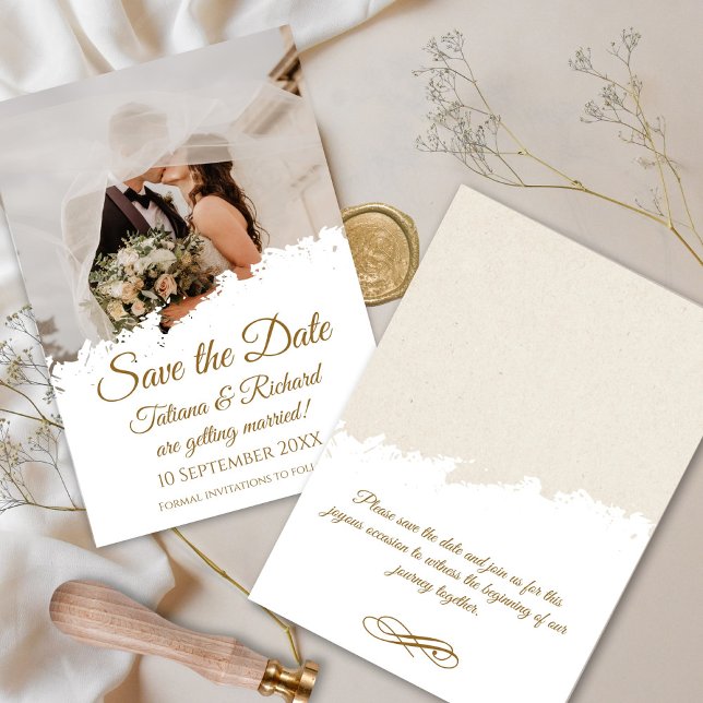 Elegant Photo & Guld Script Spara datum Bröllop Inbjudningar (elegant gold script save the date invitation card)
